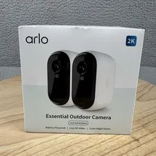 Arlo Essential Security Camera 2K | Outdoor-Indoor | 2nd Gen - White, 2 Camera