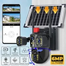 Camara PTZ Solar WiFi 6MP Camera Lente Exterior Seguridad Audio Vision Nocturna