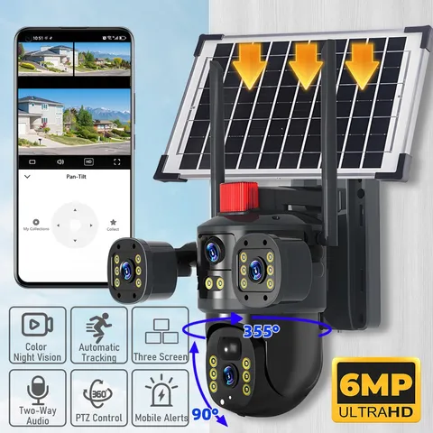 Camara PTZ Solar WiFi 6MP Camera Lente Exterior Seguridad Audio Vision Nocturna