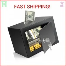 PATRON Small Safe Box with Key Lock,Mini Safe for Money with Coin Slot，Steel Sec
