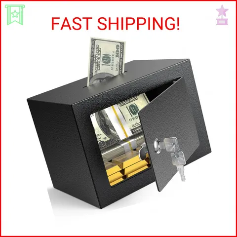 PATRON Small Safe Box with Key Lock,Mini Safe for Money with Coin Slot，Steel Sec