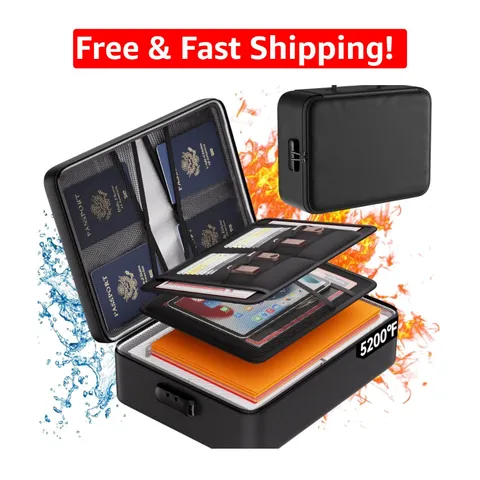 5200°F Fireproof & Water-Resistant Document Organizer with Lock - 8 Compartments