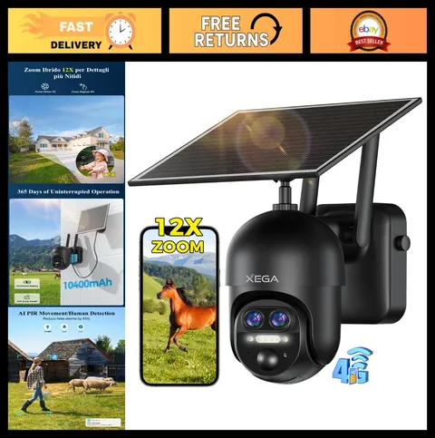 4G Solar Wireless PTZ Security Camera - 12X Hybrid Zoom, 2K, Dual Lens, IP66, Tw