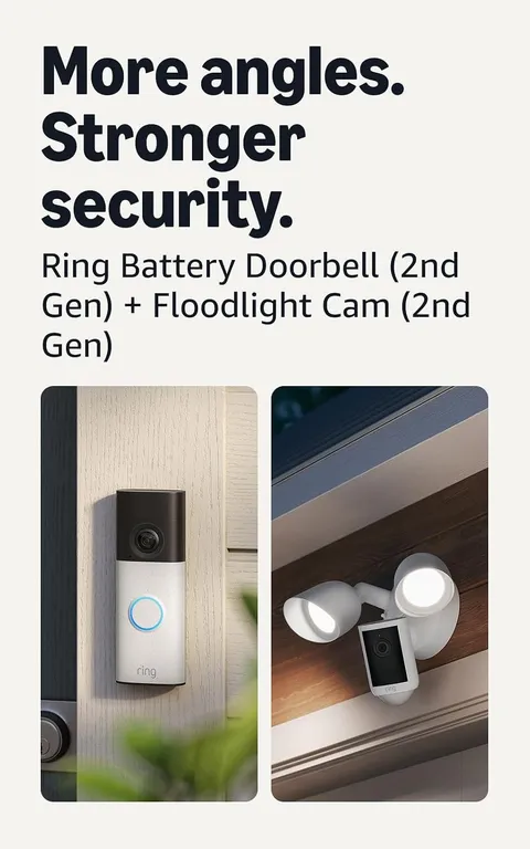 Battery Doorbell (Newest Model), Speckled White with Floodlight Cam, Wired (Newe