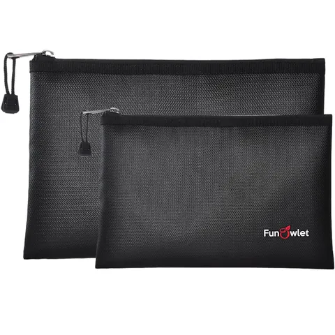 Fireproof Safe Money Document Bags - 2 Pack 13.4" x 9.8" and 10.6" x 6.7" Wat...