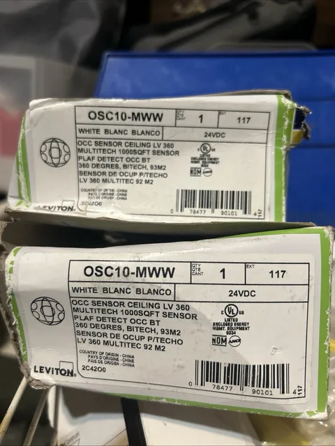 LEVITON Occupancy Sensor OSC10-MWW,Ceiling Mount,24VDC, 1000sqft,White