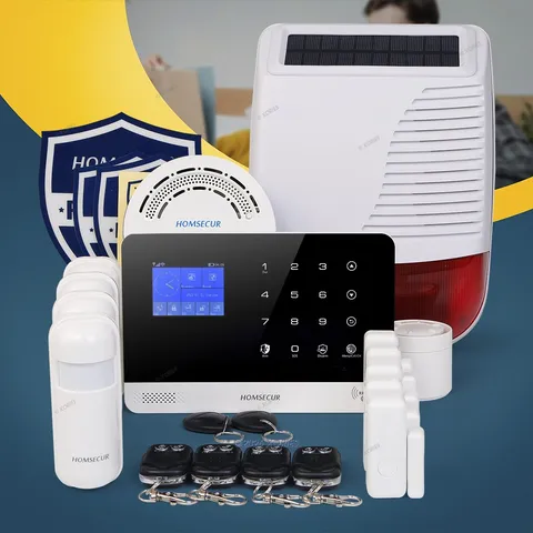 HOMSECUR Wireless WIFI 4G Burglar Alarm System+Wireless Solar Red Flash Siren