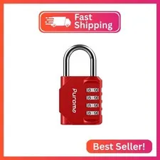 Puroma 1 Pack Combination Lock Locker 4 Digits Combo Padlock Gym Red