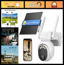 4G LTE Outdoor Security Camera, 360° PTZ, Solar Powered, 2K HD, PIR Motion, 2-Wa