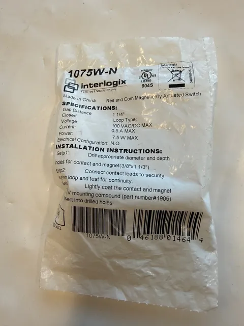 INTERLOGIX 1075W-N RECESSED MAGNETIC DOOR/WINDOW CONTACT