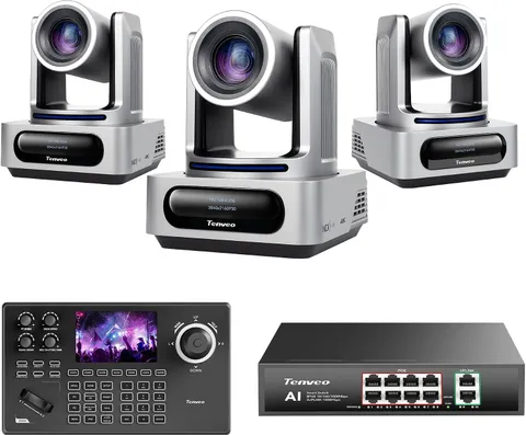 PTZ Camera and Controller Bundle - 4K NDI PTZ Camera(3Pcs) 20X Zoom AI Tracking