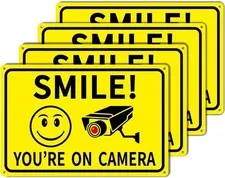 4-Pack Smile Youre On Camera Signs 8x12 Rust Free Aluminum Video Surveillance