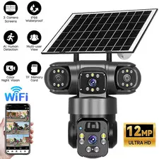 Wireless Solar Battery Powered WiFi Home Security Camera System Outdoor Pan/Tilt