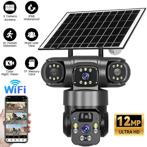 Wireless Solar Battery Powered WiFi Home Security Camera System Outdoor Pan/Tilt