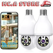 2K WiFi Light Bulb Security Camera 360 Wireless Motion Detection 2 Pack