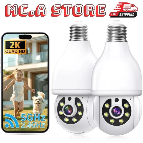 2K WiFi Light Bulb Security Camera 360 Wireless Motion Detection 2 Pack