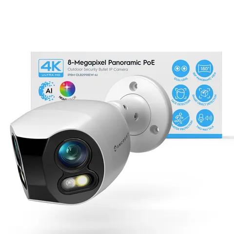 Dual-Lens 4K (8MP) Outdoor Security POE Camera, 2 x 4MP Lenses PoE AI Bullet ...