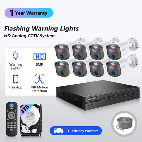 WEILAILIFE 5MP Wired Security Camera System with 8-Channel DVR, 3TB HDD, Red and