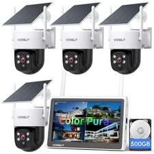 Solar Cameras Wireless Outdoor with 10'' Monitor, 4pcs 2K 3MP Solar Powered H...