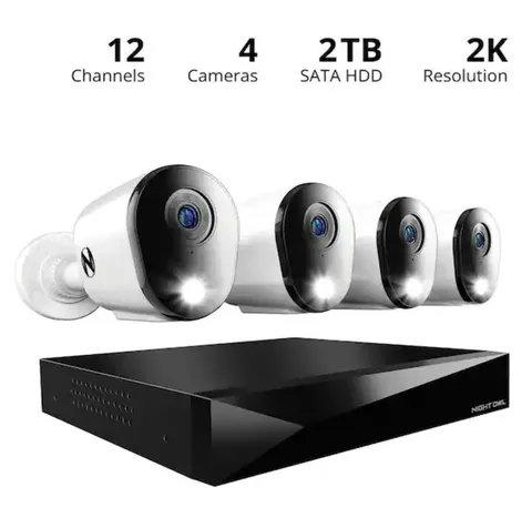 Night Ow12-Channel 2K Wired DVR Security Camera System with 2 TB Hard Drive and