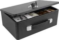 Fireproof Document Box with Key Lock, Portable Metal Safe Box with Carrying H...