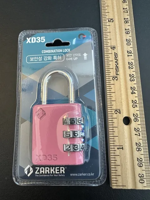ZARKER XD35 Padlock NEW 3 Digit Combination Lock for Gym, Sports, School Pink