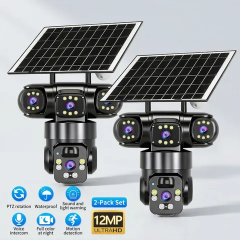 12MP 3 Lens Wifi Solar Battery Home Security Camera Outdoor Wireless PTZ CCTV US