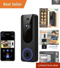 1080p Wireless WiFi Video Doorbell with AI Detection & Night Vision - Black