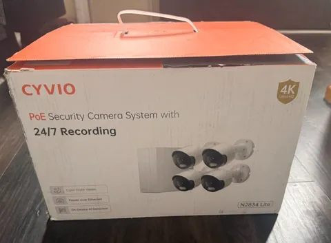 CYVIO 4K PoE Bullet Security Camera System, Smart AI, 8CH NVR w/ 2TB HDD, 4 cam