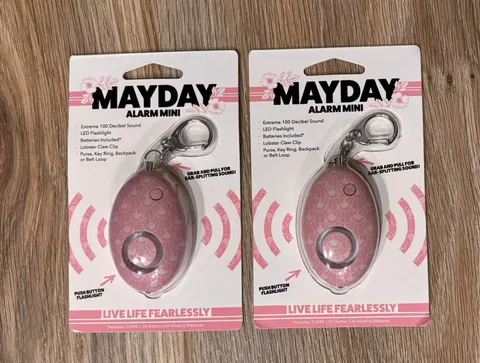 Mayday Mini Loud Alarm Self Defense Personal Emergency LED Keyring Set Of TWO