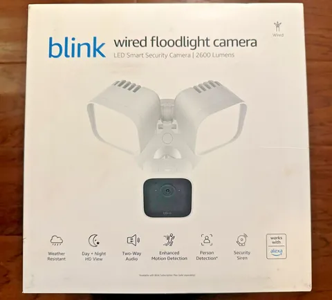 NEW Blink Wired Floodlight Camera LED Smart Security Cam Alexa Sealed - White