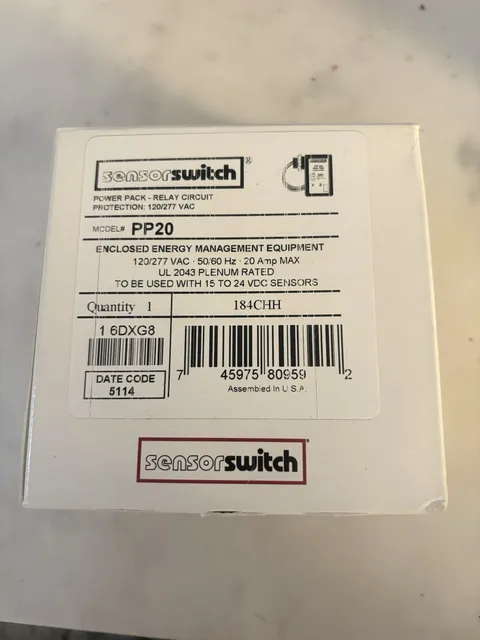 Sensor Switch PP20 Power Pack Relay Contact 120/277VAC UL Listed Indoor Black