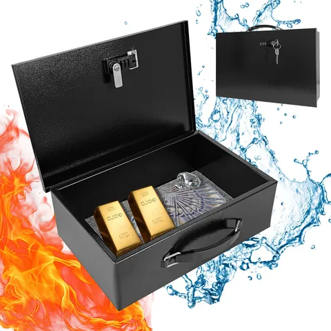 YIYITOOLS Fireproof Document Lock Box Black Dual Combination Key Lock 10"W