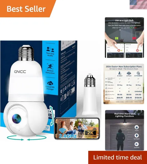 360° WI-Fi Light Bulb Camera with Night Vision & Family Access Control - 1-Pack