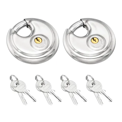 Disc Padlock, (3-5/32" Wide Body, 13/32" Shackle)(2PCS), Stainless Steel