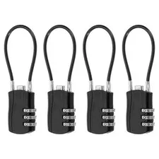 4 Pcs 3 Digit Luggage Cable Combination Lock with 5" Long Cable, Black