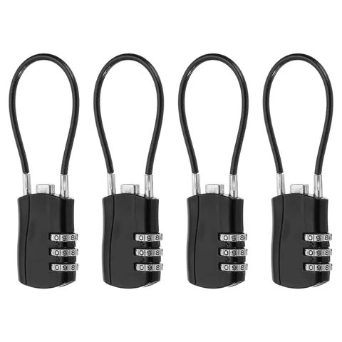 4 Pcs 3 Digit Luggage Cable Combination Lock with 5" Long Cable, Black