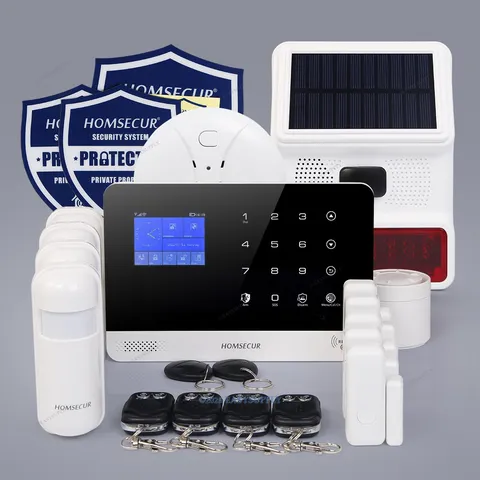HOMSECUR Wireless WIFI 4G Burglar Alarm System+Wireless Solar Red Flash Siren