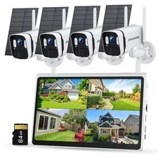 4MP Solar Powered Security Camera Outdoor Wireless System with 10" Monitor, 5...