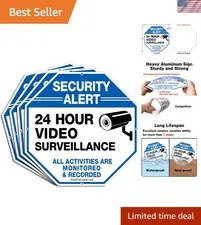4 Pack"Security Alert - 24 Hour Video Surveillance, All Activities Monitored"...