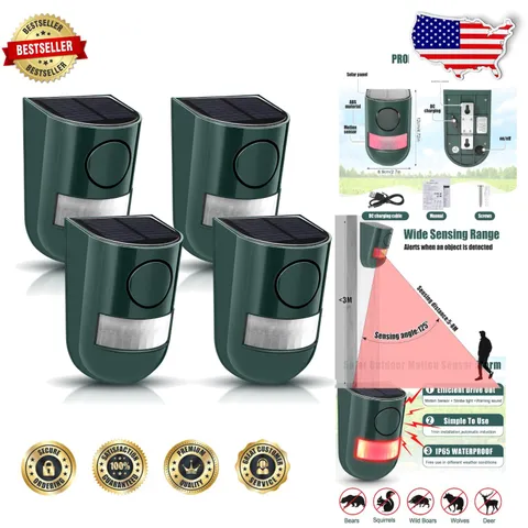 Waterproof Solar Strobe Alarm 4-Pack Motion Activated Driveway Security