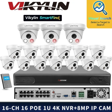 Vikylin SmartFind 16POE 16CH NVR System F1.0 Color 8MP 4K Network IP Camera Lot