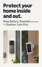 Ring Battery Doorbell (newest model), Speckled Gray with Outdoor Cam Plus, White