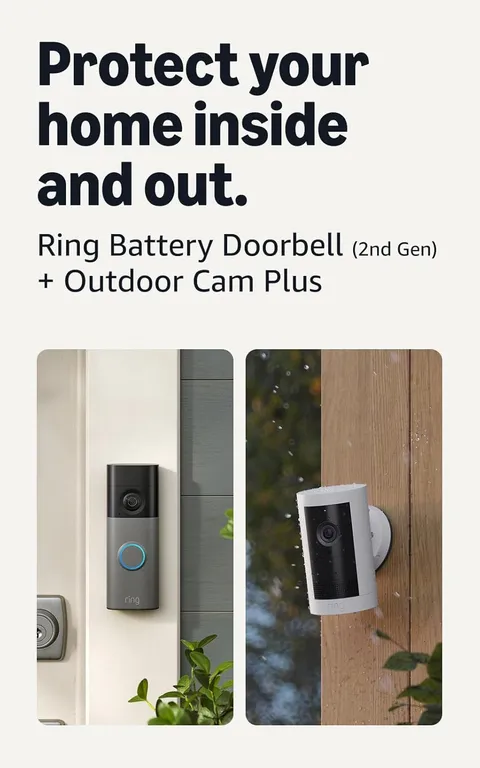 Ring Battery Doorbell (newest model), Speckled Gray with Outdoor Cam Plus, White