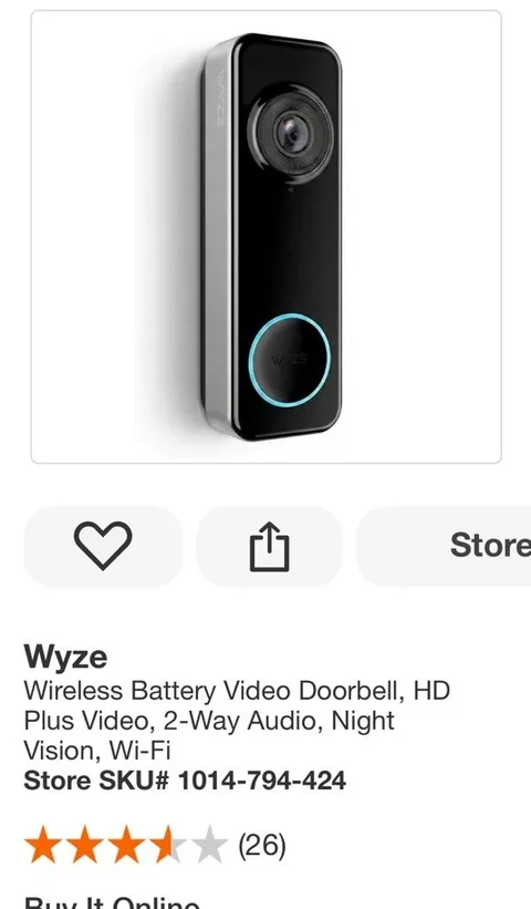 Wyze - Battery Video Doorbell - Battery or Wired