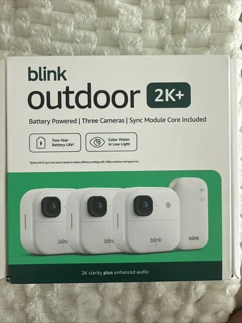 NEW 3 PACK Blink Outdoor 2K+ Wireless Security WHITE CAMERAS W/ SYNC CORE MODULE