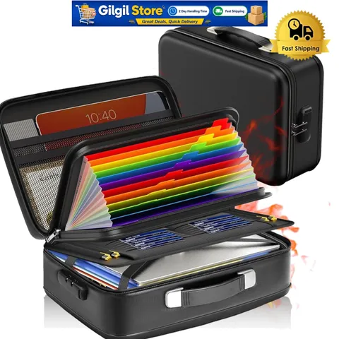Portable Fireproof & Waterproof Document Storage Box, 28 Compartments, Black