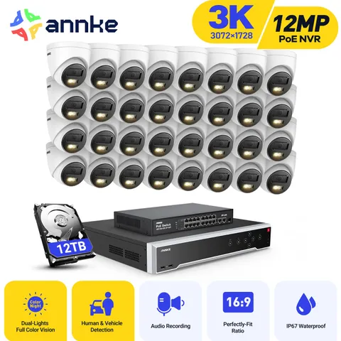 ANNKE 12MP 32CH NVR 3K POE AI Color Night Security Camera System Audio Recording