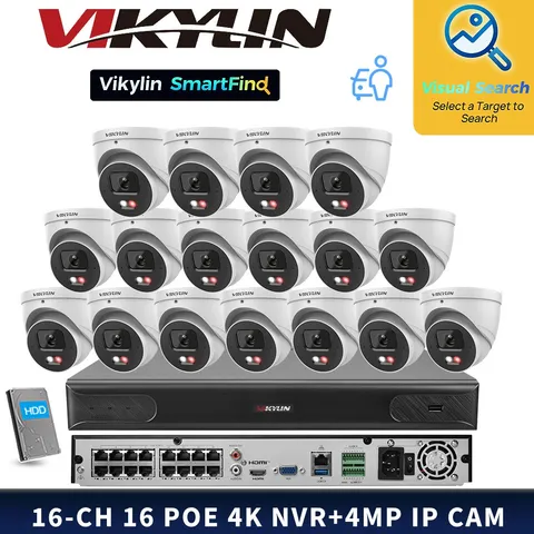 VIKYLIN SmartFind MD 16POE 16CH NVR Set Dual lens Night Color 4MP IP Camera Lot