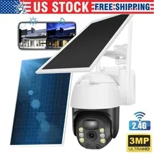Solar Battery Powered WiFi Outdoor Pan/Tilt Home Security Camera System Wireless
